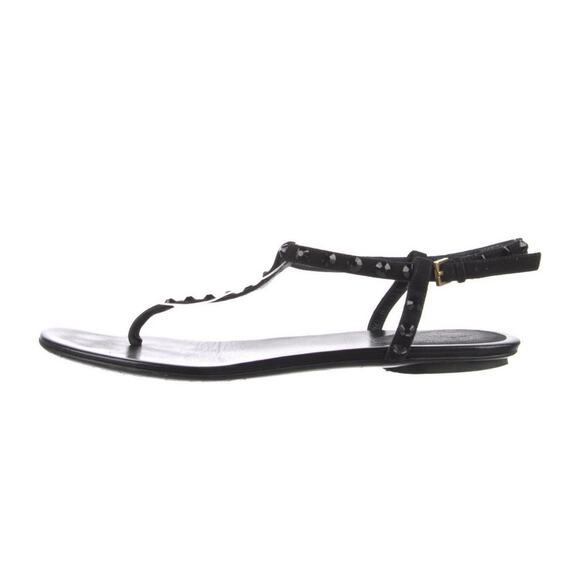 Authentic Gucci Black Leather Rhinestone Embellished Thong Flat Sandals EU 37.5 - Picture 3 of 5